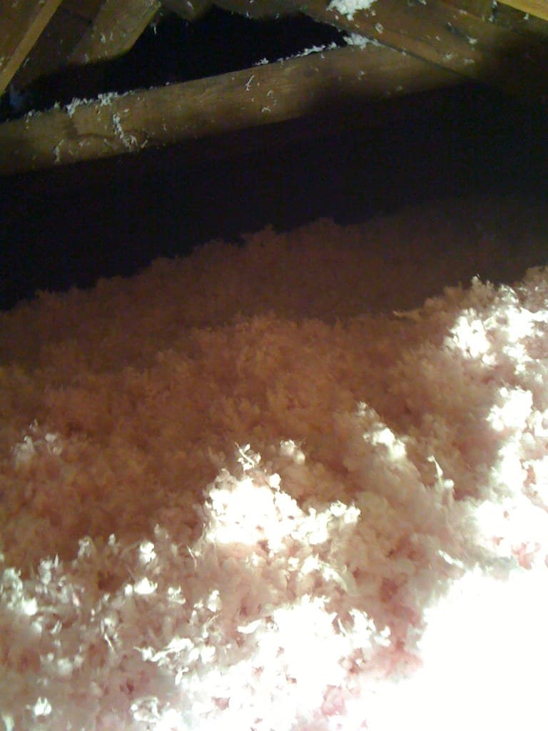 Blown-in attic insulation on a completed job
