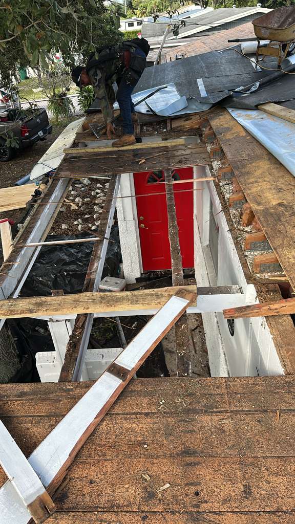 Roof repair in progress on a South Florida home